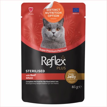 Reflex Plus Adult Cat Food Pouch | Sterilised | Beef (85g)